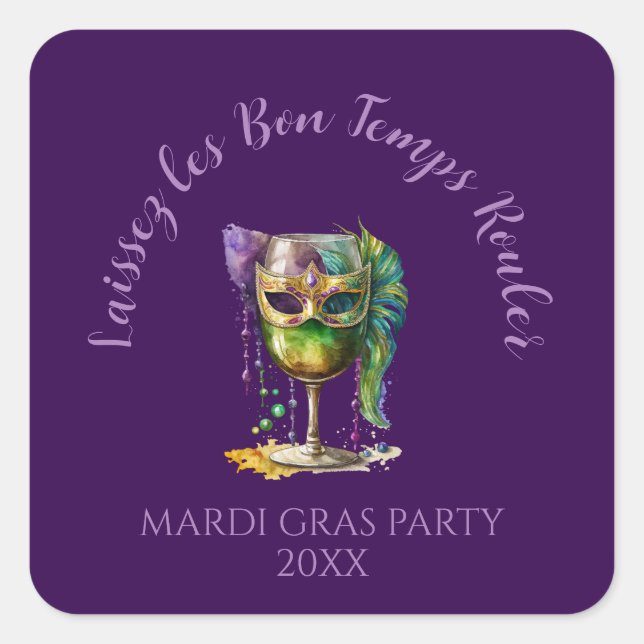 Pegatina Cuadrada Máscara púrpura de Mardi Gras (Anverso)
