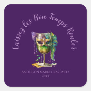 Pegatina Cuadrada Máscara púrpura de Mardi Gras 