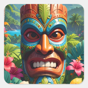 Pegatina Cuadrada Máscara Tiki