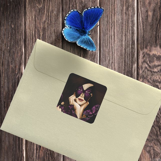 Pegatina Cuadrada Mascarada de mariposa morada (Subido por el creador)