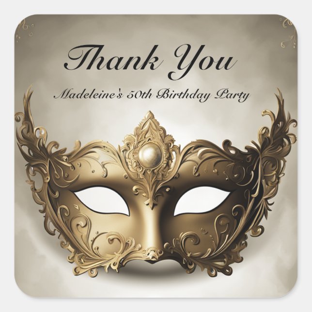 Pegatina Cuadrada Mascarada Moda de Máscara de Venecia antigua 50 cu (Anverso)