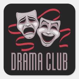 Pegatina Cuadrada Máscaras de Comedia y Tragedia del Club de Teatro