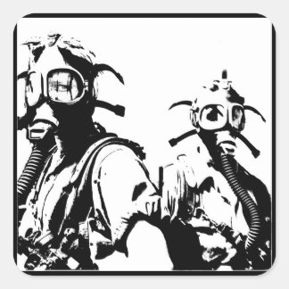 Pegatina Cuadrada Máscaras de gas en negro