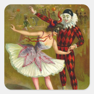 Pegatina Cuadrada Máscaras Harlequin, Fiesta de disfraces de mascara