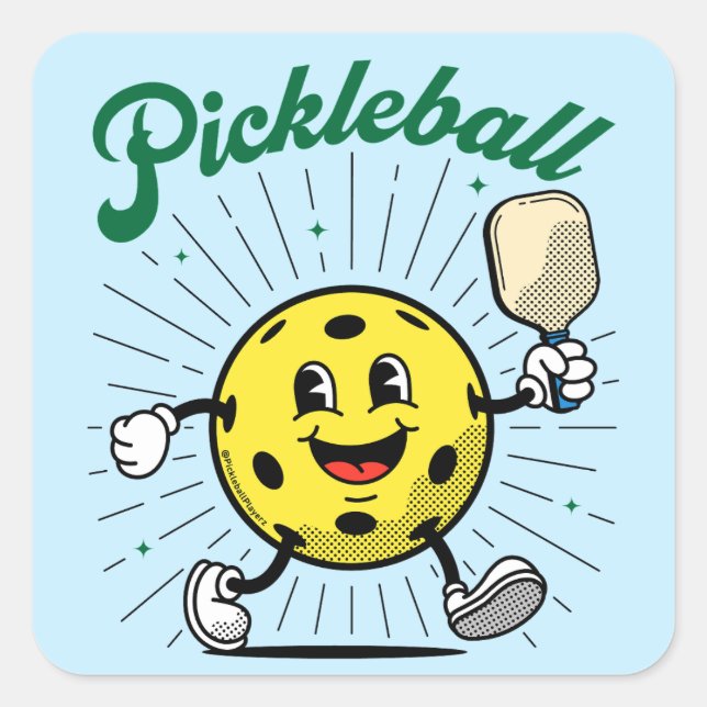 Pegatina Cuadrada MASCOT DE PICKLEBALL por PickleballPlayerz (Anverso)