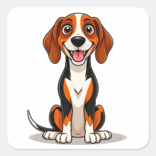 Pegatina Cuadrada Mascota adorable sabueso inglés americano