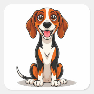 Pegatina Cuadrada Mascota adorable sabueso inglés americano