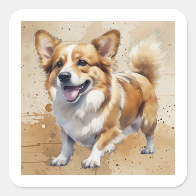 Pegatina Cuadrada Mascota Animal Perro Corgi (Anverso)