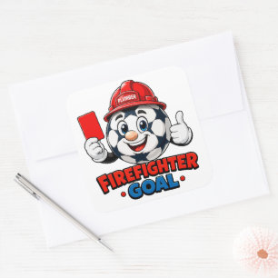 Pegatina Cuadrada Mascota Árbitro de Fútbol Bombero