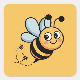 Pegatina Cuadrada Mascota de abeja infantil con rastro de puntos