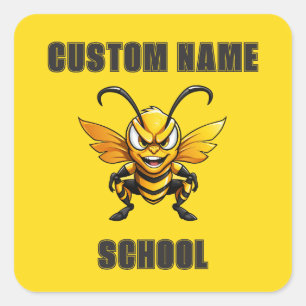 Pegatina Cuadrada Mascota de abejas personalizados Hornets   Amarill
