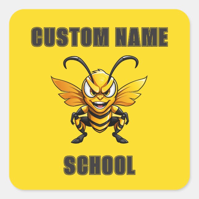 Pegatina Cuadrada Mascota de abejas personalizados Hornets | Amarill (Anverso)