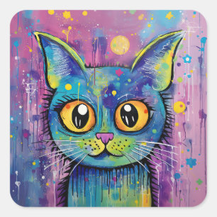Pegatina Cuadrada Mascota de animales mixto de gato kitty gracioso