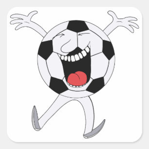 Pegatina Cuadrada Mascota de Balón de Fútbol Sonriente