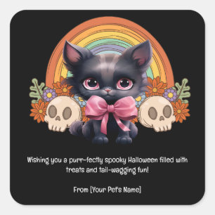 Pegatina Cuadrada Mascota de Cat Halloween con disfraces espeluznant