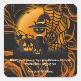 Pegatina Cuadrada Mascota de Cat Halloween con disfraces espeluznant
