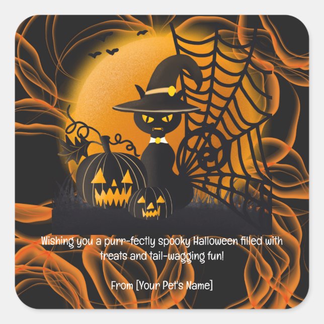 Pegatina Cuadrada Mascota de Cat Halloween con disfraces espeluznant (Anverso)