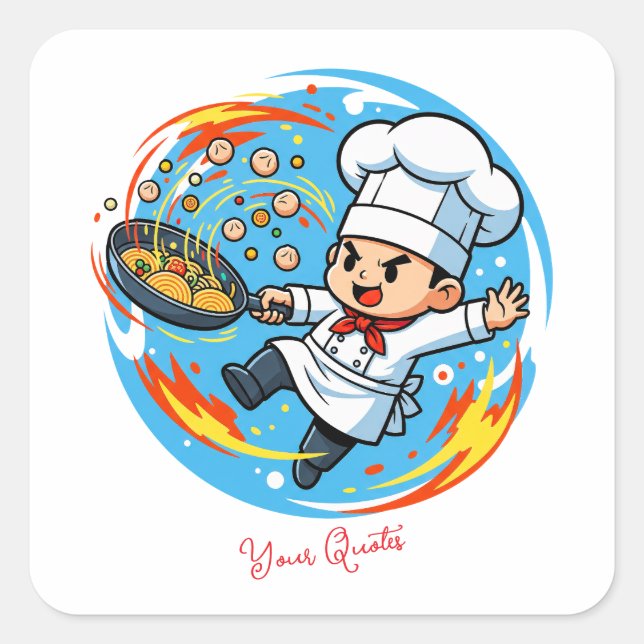 Pegatina Cuadrada Mascota de Chef Divertido (Anverso)