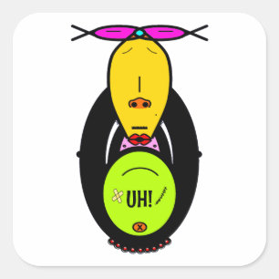 Pegatina Cuadrada Mascota de dibujos animados de mono divertido