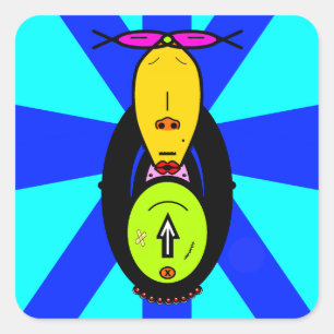 Pegatina Cuadrada Mascota de dibujos animados de mono divertido