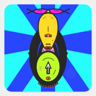 Pegatina Cuadrada Mascota de dibujos animados de mono divertido