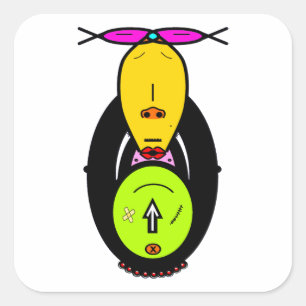 Pegatina Cuadrada Mascota de dibujos animados de mono divertido