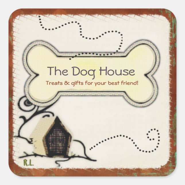 Pegatina Cuadrada Mascota de Dog House TRATA NEGOCIOS DE GIFTS (Anverso)