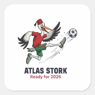 Pegatina Cuadrada Mascota de fútbol Atlas Stork Marruecos 2026 – Dep