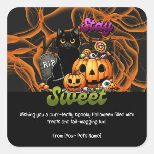 Pegatina Cuadrada Mascota de Halloween con disfraces aterradores