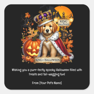 Pegatina Cuadrada Mascota de Perro Halloween con disfraces aterrador