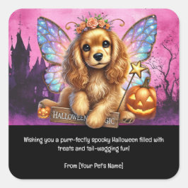 Pegatina Cuadrada Mascota de Perro Halloween con disfraces aterrador