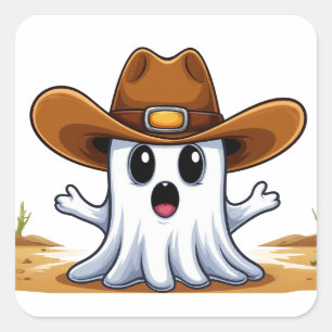 Pegatina Cuadrada Mascota Fantasma Occidental Con Estilo Vaquero 🤠
