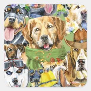 Pegatina Cuadrada Mascotas de patrones Perros animales amantes