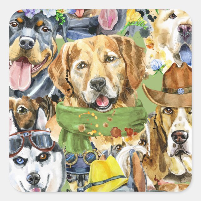 Pegatina Cuadrada Mascotas de patrones Perros animales amantes (Anverso)