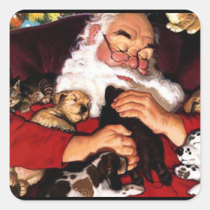 Pegatina Cuadrada Mascotas de Santa Claus