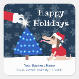 Pegatina Cuadrada Mascotas Navidades de negocios perro y Santa
