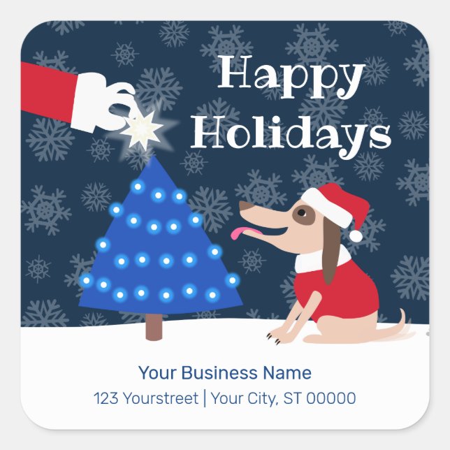 Pegatina Cuadrada Mascotas Navidades de negocios perro y Santa (Anverso)