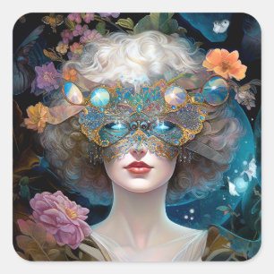 Pegatina Cuadrada Masked Lady Fantasy Art
