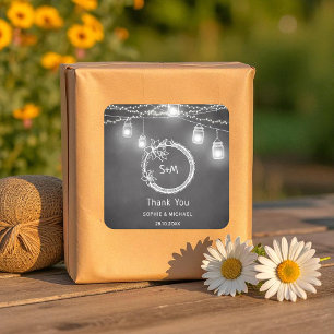 Pegatina Cuadrada Mason Jar Chalkboard, Boda blanco negro