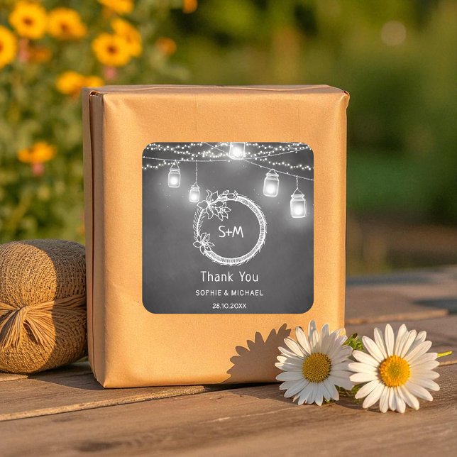 Pegatina Cuadrada Mason Jar Chalkboard, Boda blanco negro (Subido por el creador)