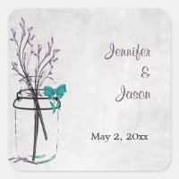 Mason Jar con ramas moradas - Guardar la fecha