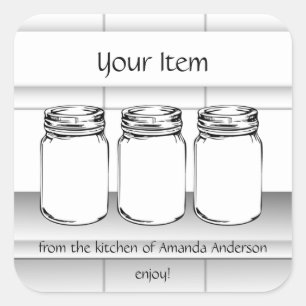 Pegatina Cuadrada Mason Jar Custom Your Item Moden Sq Product Label