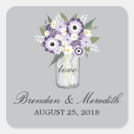 Pegatina Cuadrada Mason Jar Floral Boda