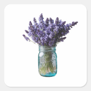 Pegatina Cuadrada Mason Jar Lavenders