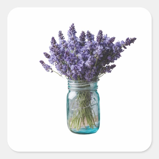 Pegatina Cuadrada Mason Jar Lavenders (Anverso)