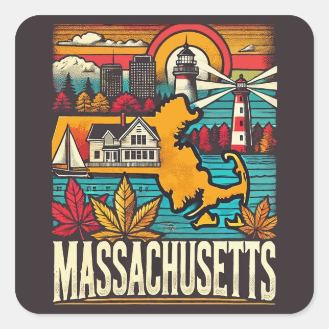 Pegatina Cuadrada Massachusetts (Anverso)