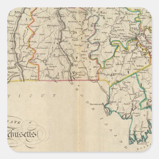 Pegatina Cuadrada Massachusetts 3 (Anverso)
