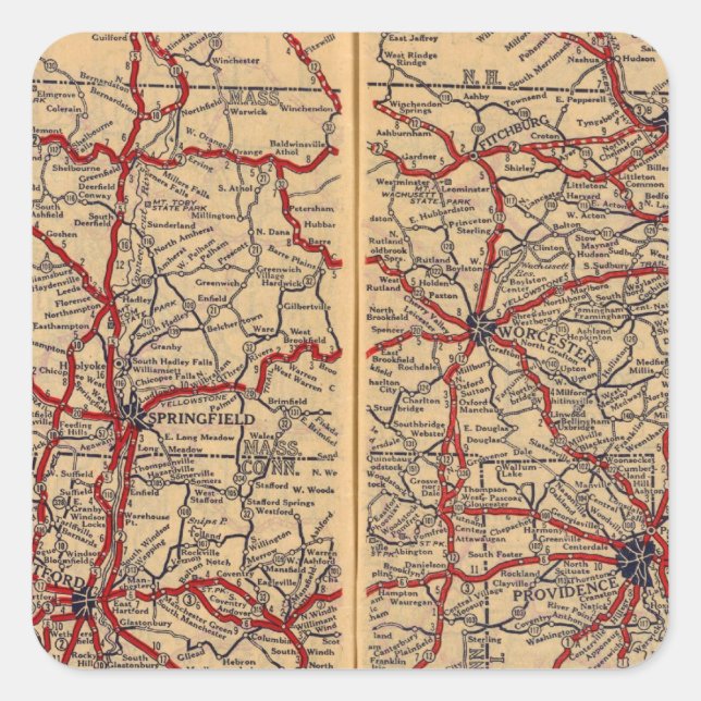 Pegatina Cuadrada Massachusetts, Connecticut, Rhod Island (Anverso)