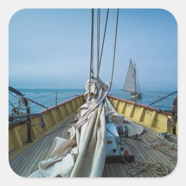 Pegatina Cuadrada Massachusetts, Gloucester, Festival de Schooner 3 (Anverso)