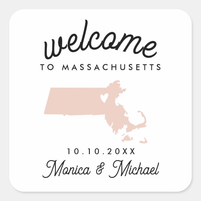 Pegatina Cuadrada MASSACHUSETTS State Destination Wedding CUALQUIER  (Anverso)